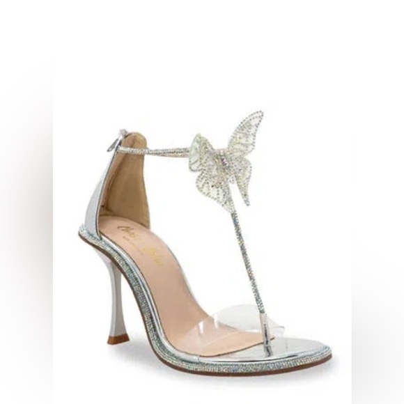 Chase + Chloe Silver Sculptural Heels with Butterfly Detail - Picture 1 of 11